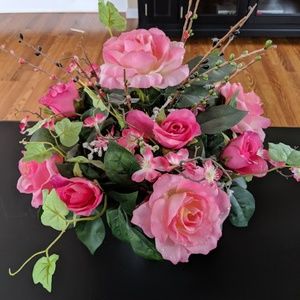 Faux Floral custom made bouquet in silver tin